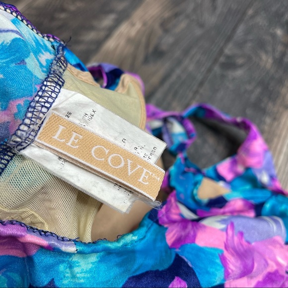 Vintage Le Cove Swim Dress Womens 16W One Piece Blue Purple Floral Swimsuit - Picture 4 of 5